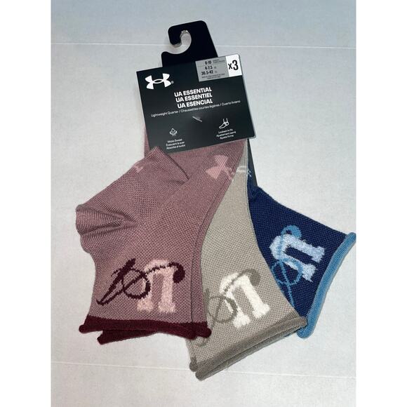 UNDER ARMOUR WOMENS 3 PAIR BLUE BEIGE PINK LIGHTWEIGHT QUARTER SOCKS NEW - Picture 1 of 4